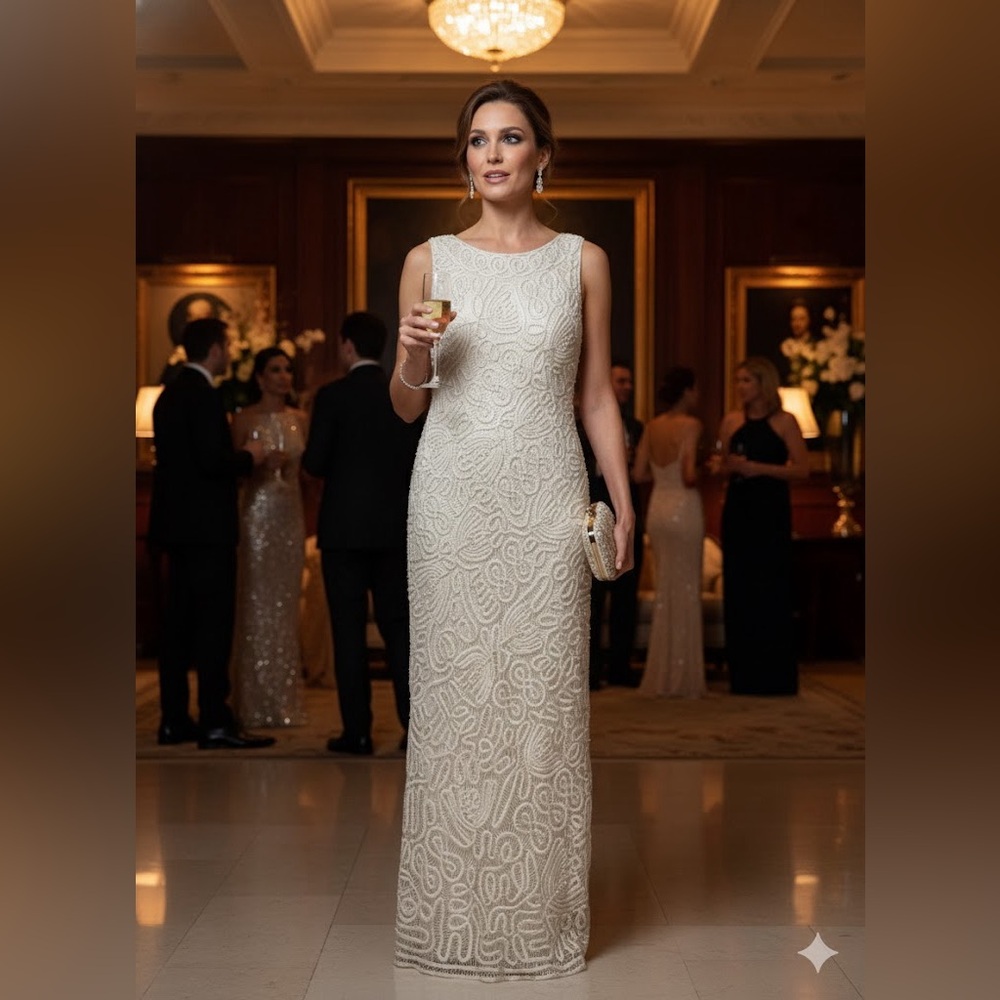 Carole elegant Little Cream Maxi Dress